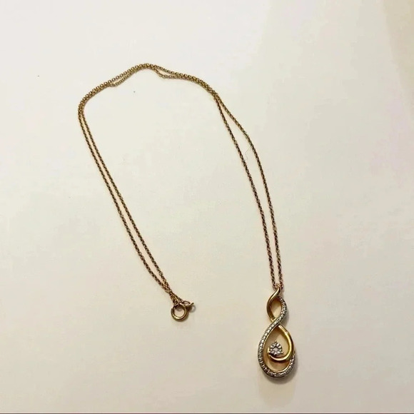 Diamond Swirl Gold Plated 925 Sterling Silver Pendant Necklace 18” Chain - Picture 1 of 8